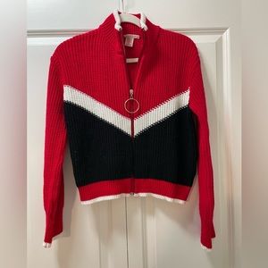 XS Vintage Urban Outfitters Color Block Sweater, Front Zipper, Red, Black, White